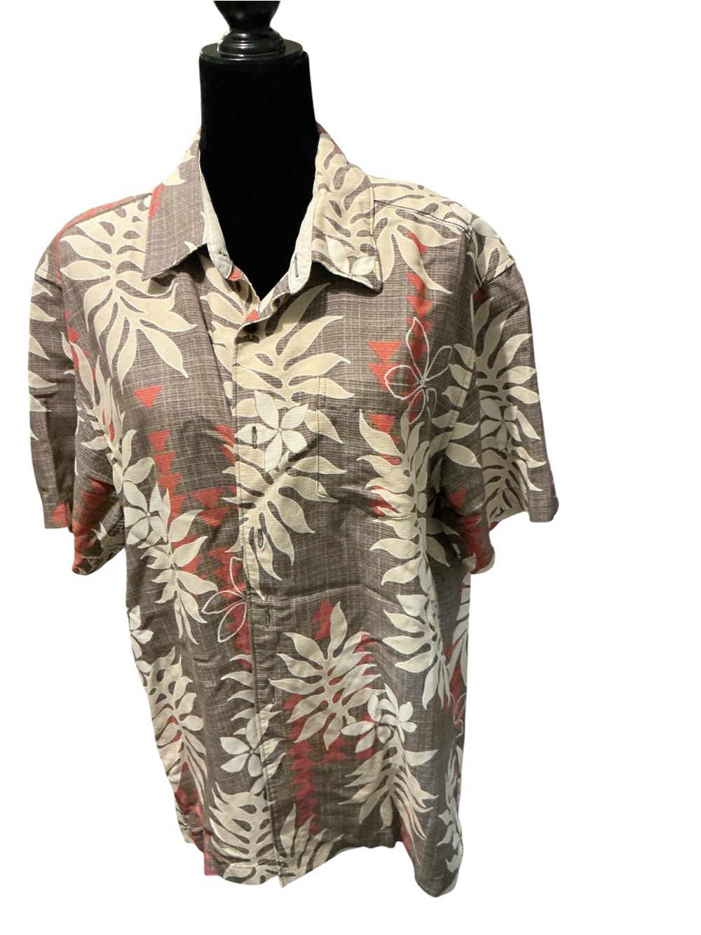 Men's Brown & Cream Tropical Print Short-Sleeve Shirt